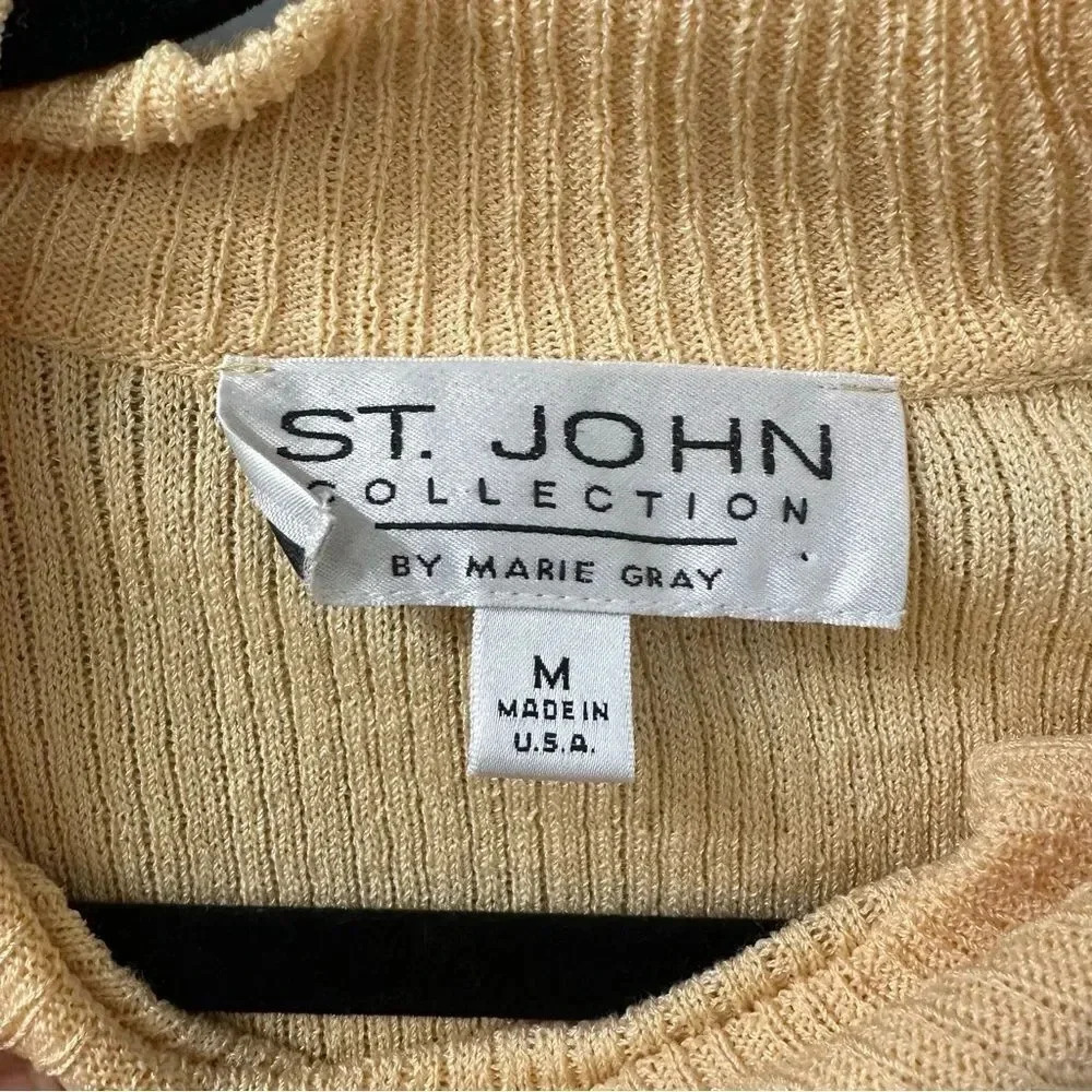 St. John Collection Shirt Yellow Ribbed Shirt Mock Neck Short Sleeve Size Medium - Picture 4 of 6
